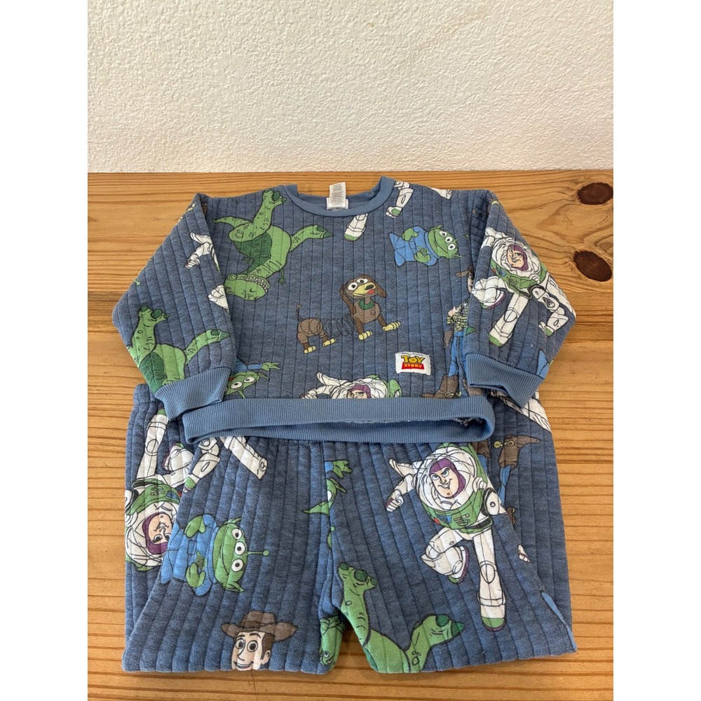 Disney Pixar Toy Story Kids Quilted Pajama Set Blue Buzz Woody Rex Slinky Size 5